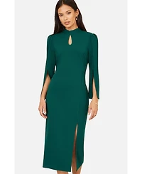 Yumi Women's Mock Neck Keyhole Tailored Midi Dress