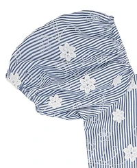 Rare Editions Big Girl 7-16 Striped Embroidered Puff Sleeve Ruffle Hem Dress