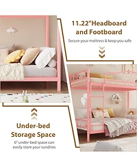 gaomon Metal Bunk Bed Twin Over Twin, Heavy Duty Bunkbeds Frame with Safety Guard Rails for Kids Boys GirlsSteel Bed for School, Bedroom Space-Saving,
