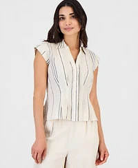 I.n.c. International Concepts Petite Printed Short-Sleeve Collared Button-Up Blouse, Macy's Exclusive