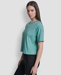 Dkny Sport Women's Metallic Bubble Logo Drop Shoulder Pull-On T-Shirt