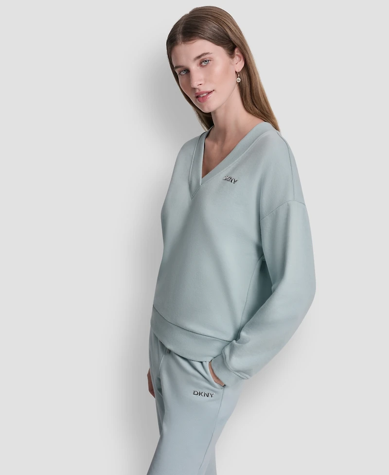 Dkny Sport Women's Metallic Bubble Logo V-Neck Sweatshirt