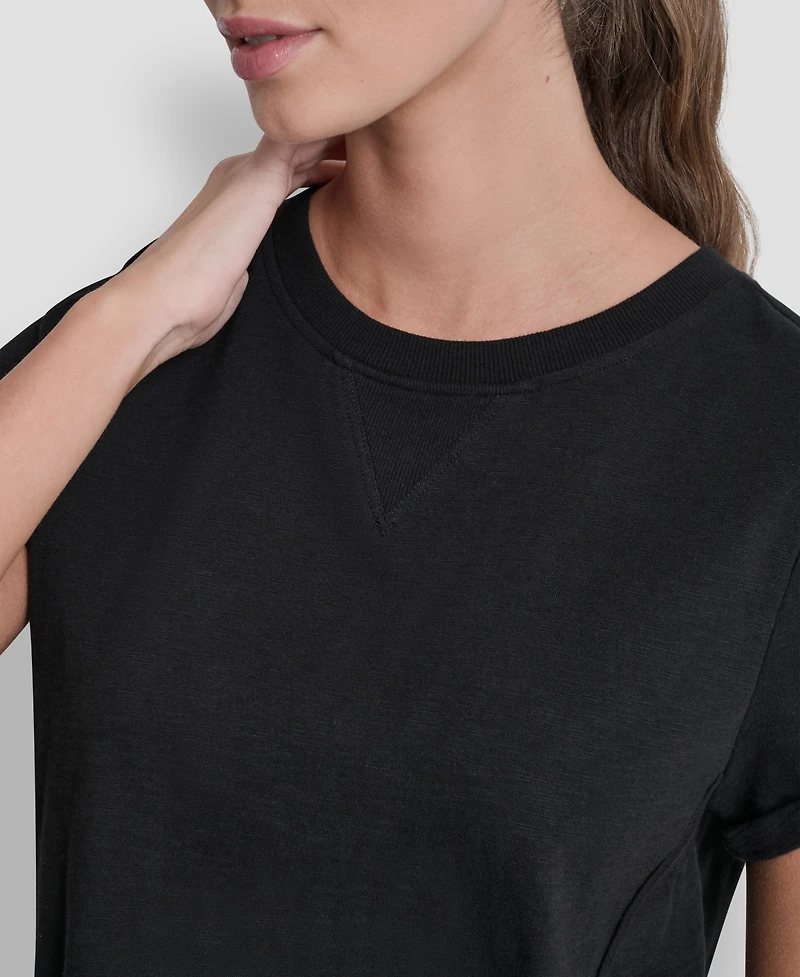 Dkny Sport Women's Embroidered Crewneck Logo Roll-Sleeve Top