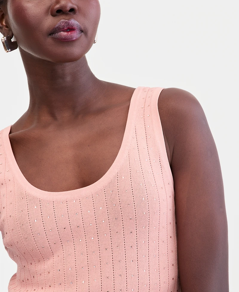 I.n.c. International Concepts Women's Crystal Embellished Pointelle Sweater Tank, Macy's Exclusive
