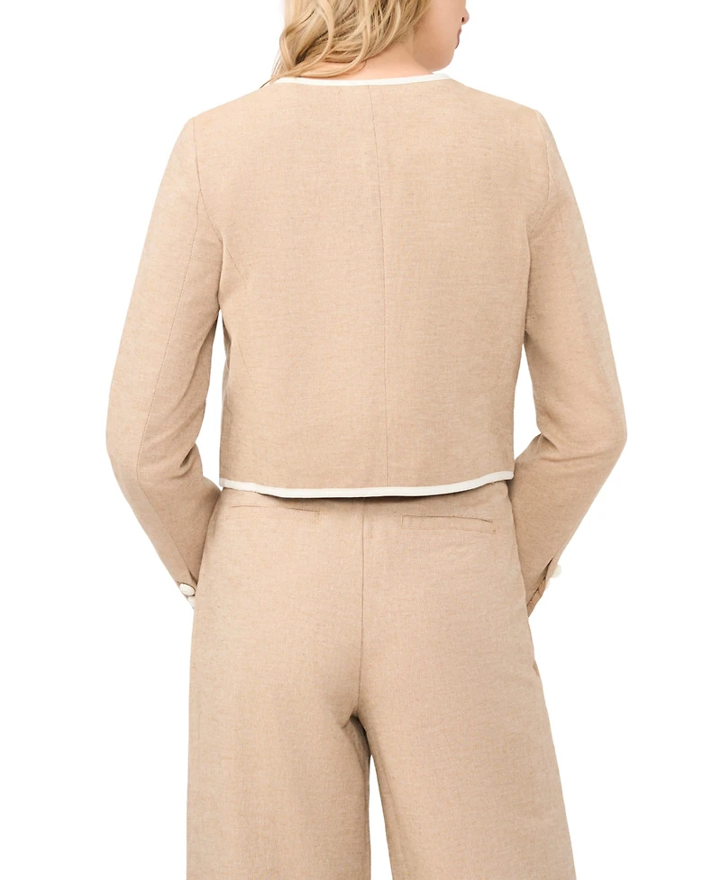 CeCe Women's Contrast Patch Pocket Crewneck Jacket