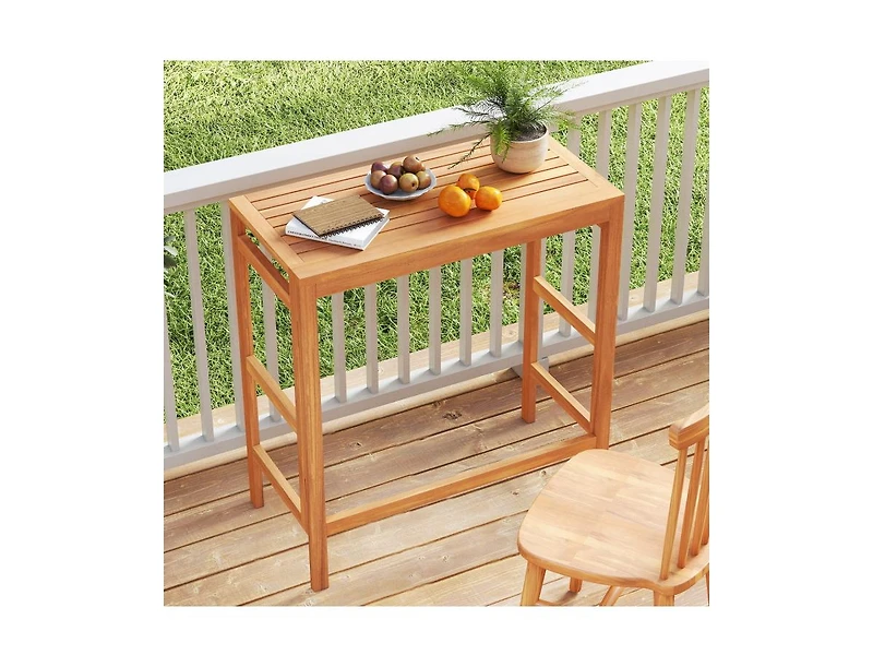 Slickblue Balcony Patio Bar Table in Acacia Wood with Slatted Top
