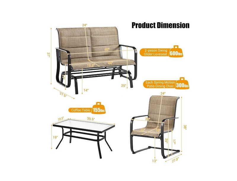 Slickblue Outdoor 4-Piece Glider Patio Set with Loveseat and Coffee Table