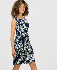 Connected Petite Gathered Floral Print Sheath Dress