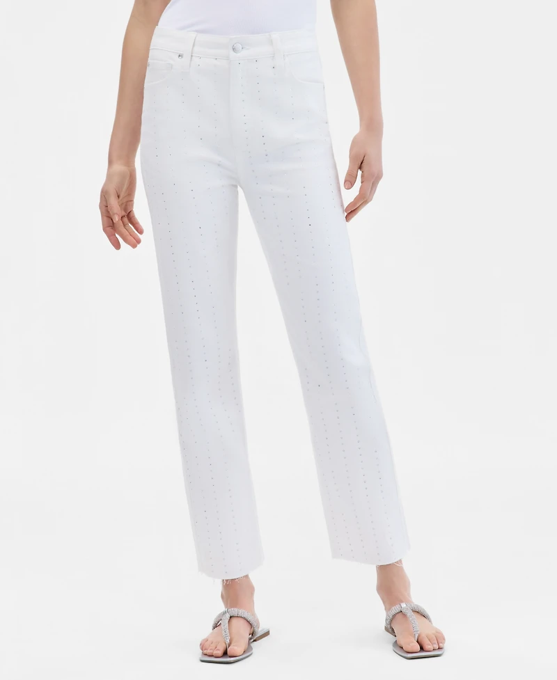 I.n.c. International Concepts Women's Crystal-Embellished Straight-Leg Jeans