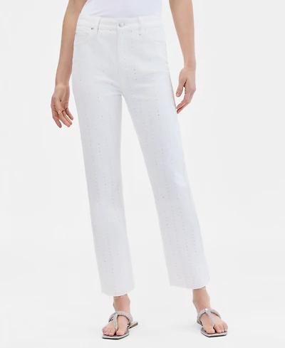 I.n.c. International Concepts Women's Crystal-Embellished Straight-Leg Jeans