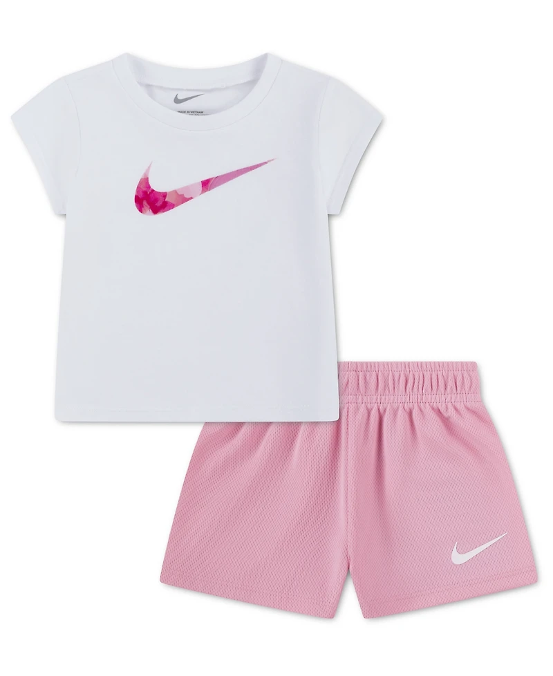 Nike Baby Girls' Short-Sleeve T-Shirt & Mesh Shorts, 2-Piece Set
