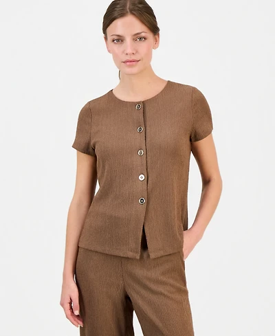 Anne Klein Essentials Petite Button-Front Blouse