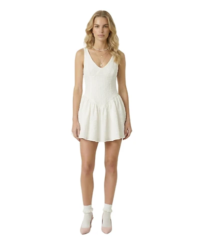 Modenaire Women's Textured Sleeveless V-Neck Drop-Waist Mini Dress