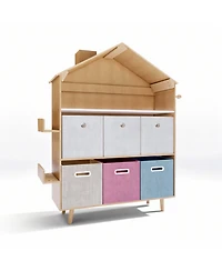 Mega Casa House-Shaped Children's Storage Rack / Toy Storage Organizer With Bookself for Kids' Rooms, Playrooms