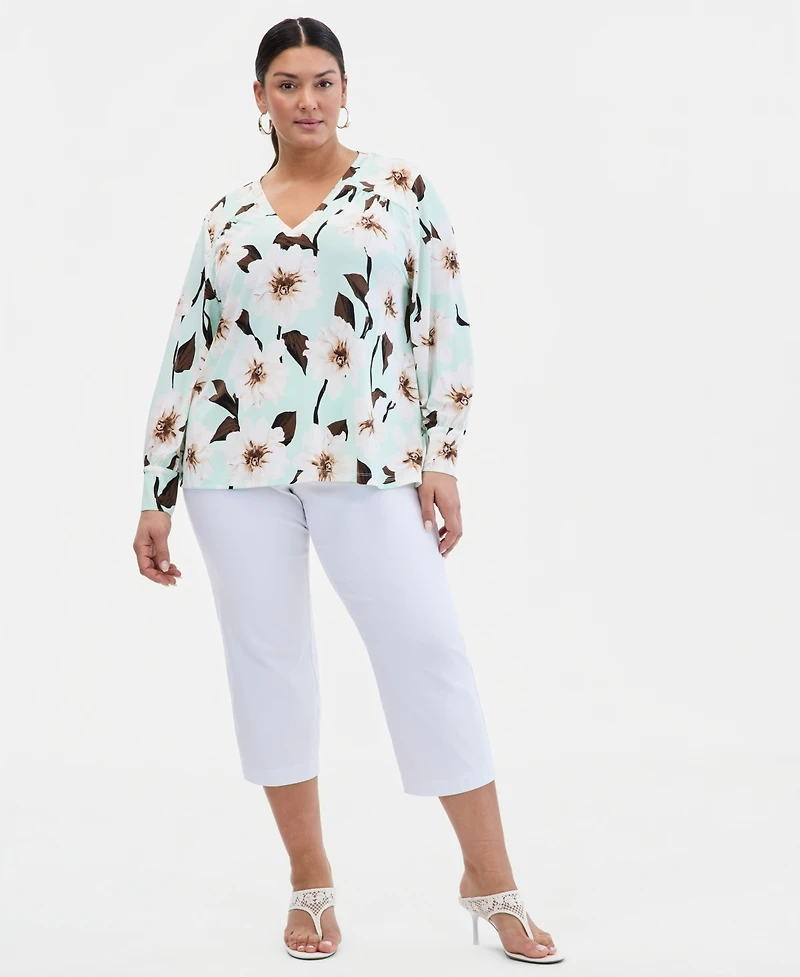 I.n.c. International Concepts Plus Shirt-Sleeve V-Neck Top, Macy's Exclusive