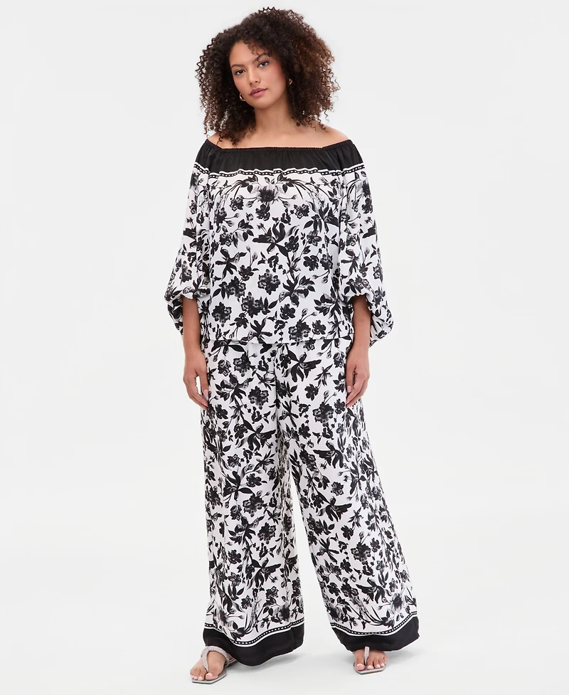 I.n.c. International Concepts Plus Off-The-Shoulder Bubble-Sleeve Top, Macy's Exclusive