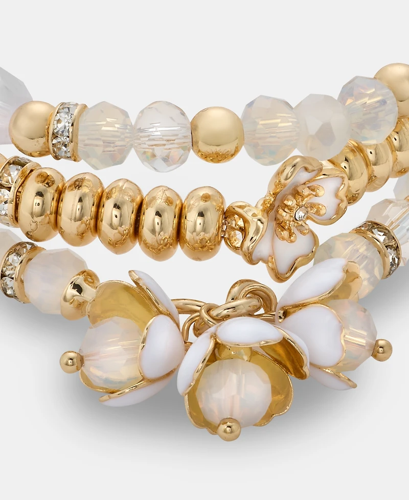 Anne Klein 3-Pc. Set Flower Charm Beaded Stretch Bracelets