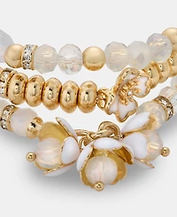 Anne Klein 3-Pc. Set Flower Charm Beaded Stretch Bracelets