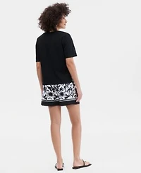 I.N.C. International Concepts Womens Mixed Media T Shirt Printed Drawstring Shorts Macys Exclusive