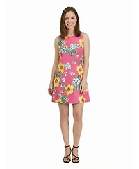 24seven Comfort Apparel Petite Pink Floral Sleeveless A Line Dress