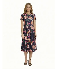 24seven Comfort Apparel Petite Floral Print Short-Sleeve Midi Dress