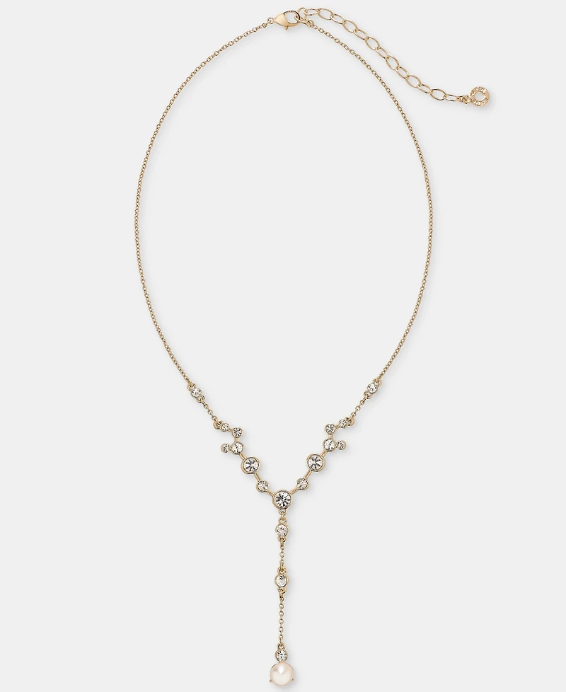 Anne Klein Crystal & Imitation Pearl Station Lariat Necklace, 16" + 3" extender