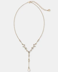 Anne Klein Crystal & Imitation Pearl Station Lariat Necklace, 16" + 3" extender