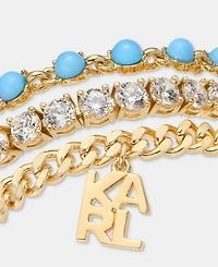 Karl Lagerfeld Paris Gold-Tone Turquoise Three-Row Karl Stone Slider Bracelet