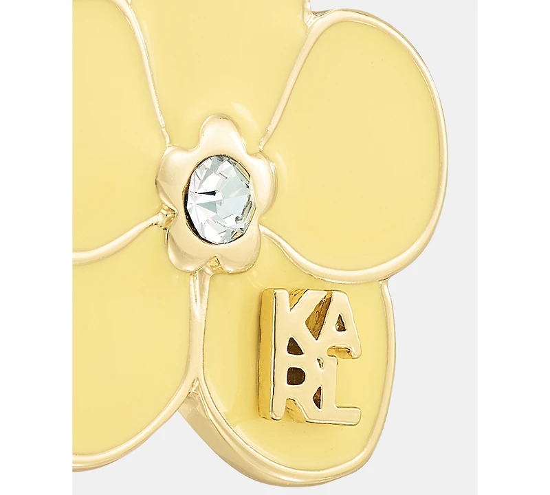 Karl Lagerfeld Paris Gold-Tone Enamel Flower Logo Drop Earrings