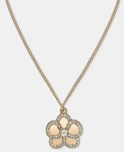 Karl Lagerfeld Paris Gold-Tone Pave Orchid Pendant Necklace
