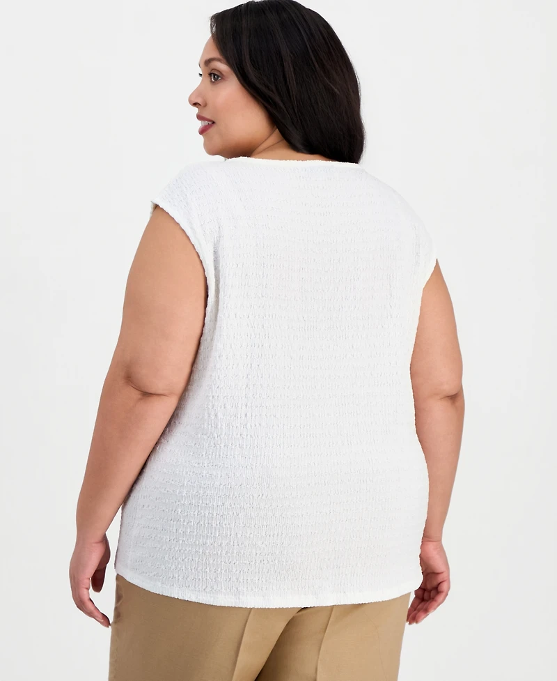 Kasper Plus Size Keyhole-Neck Cap-Sleeve Blouse