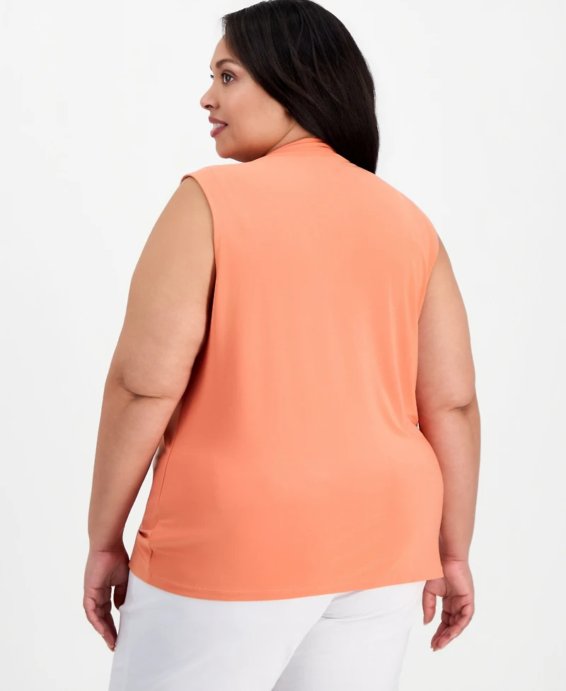 Kasper Plus Pleat-Neck Sleeveless Top