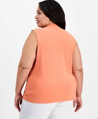 Kasper Plus Pleat-Neck Sleeveless Top