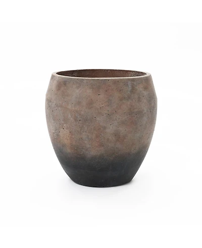 LuxenHome Vintage Base 13.8-Inch Tall Round Cement Planter