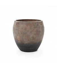 LuxenHome Vintage Base 13.8-Inch Tall Round Cement Planter