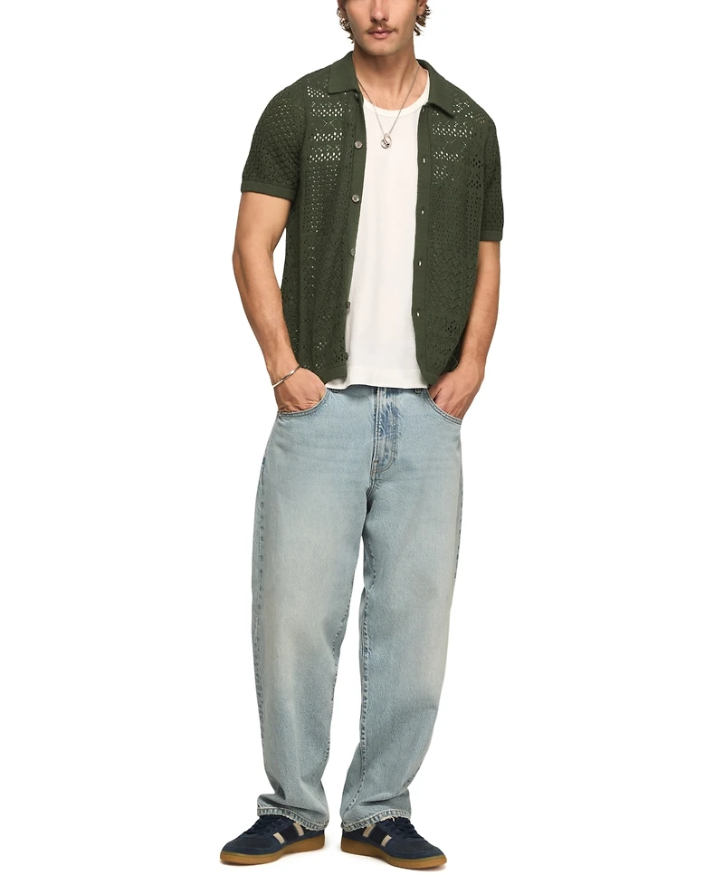 Lucky Brand Men's Granny Square Button-Down Sweater