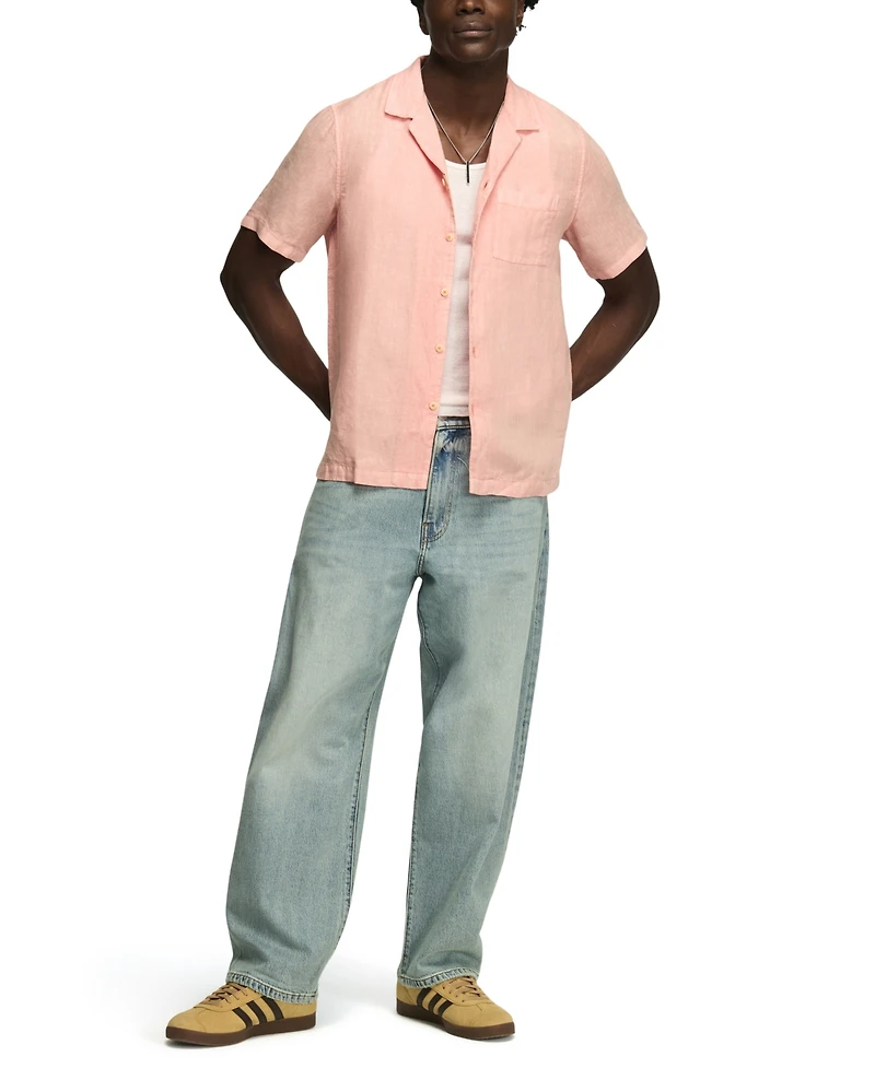 Lucky Brand Men's Short-Sleeve Linen Camp-Collar Shirt