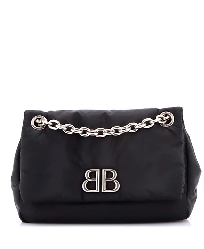 Pre-Owned Balenciaga Mini Monaco Chain Flap Shoulder Bag Nylon