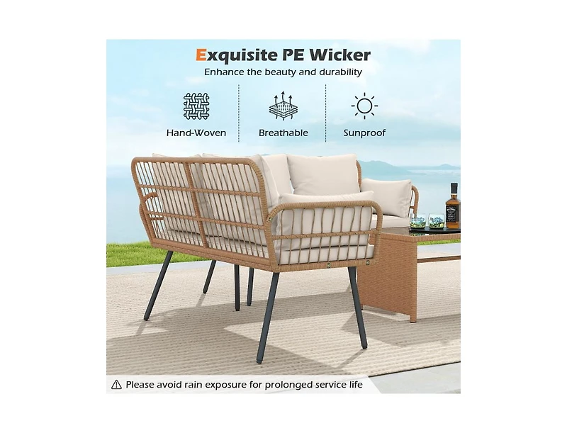Slickblue Patio Rattan 2-Seater Chair with Back Cushions & Metal Frame