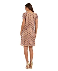 Mac Duggal Women's Mesh Beaded Cap Sleeve A Line Above Knee Dress