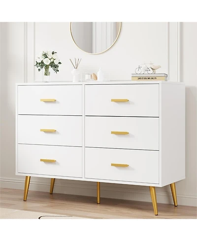 gaomon Modern 6-Drawer Dresser with Metal Handles, Wooden Storage Chest