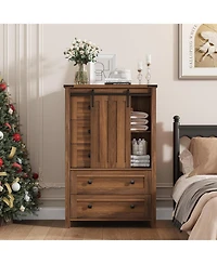 gaomon Farmhouse 5 Drawer Dresser for Bedroom, 48" Tall Wood Dressers Chest of Drawer with Sliding Barn Door, Adjustable Shelf, Storage Organizer