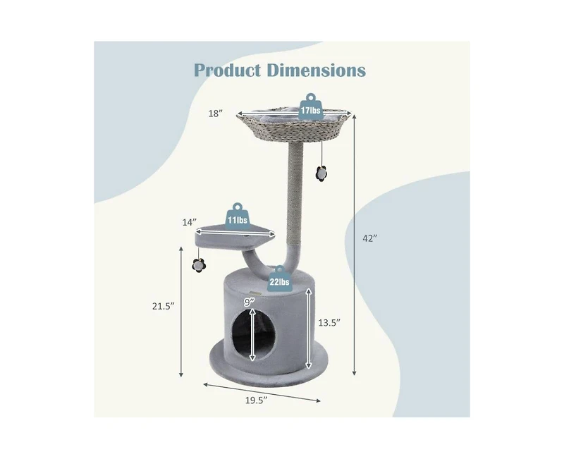 Aostirmotor 42" Cat Tower with Curved Metal Frame, Sturdy Indoor Activity Tree for Large & Small Cats