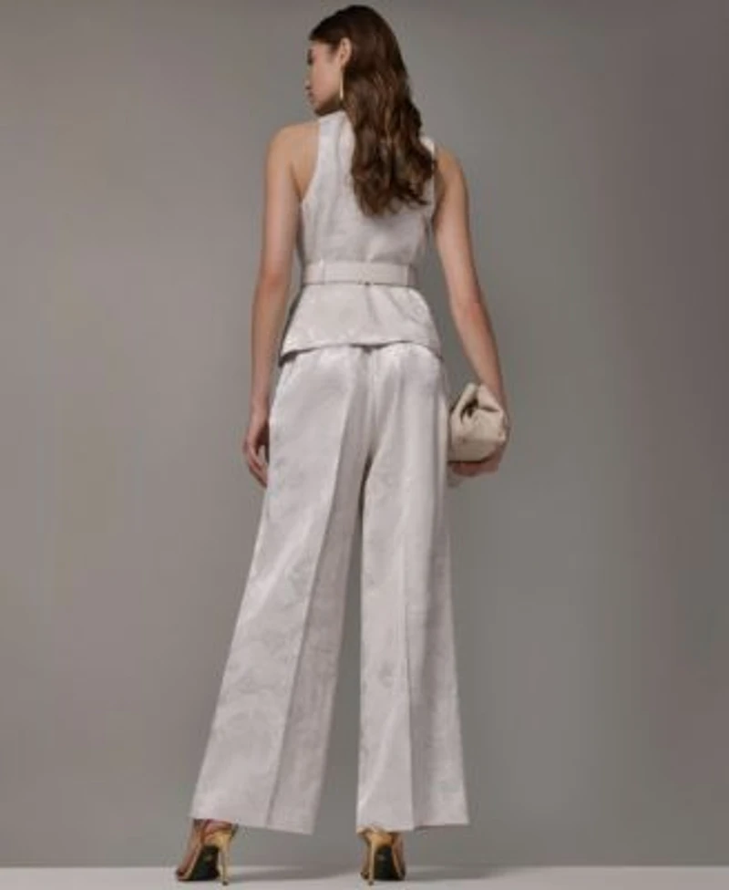 Donna Karan New York Womens Crossover Belted Sleeveless Top Novelty Wide Leg Pants