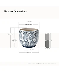 LuxenHome Blue Botanical Floral Ceramic Planter, 15.5" Round Garden Pot for Indoor & Outdoor Plants