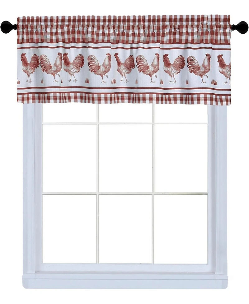 Kate Aurora Lightweight Plaid Country Farmhouse Rooster Window Rod Pocket Curtain Valance
