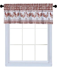 Kate Aurora Lightweight Plaid Country Farmhouse Rooster Window Rod Pocket Curtain Valance