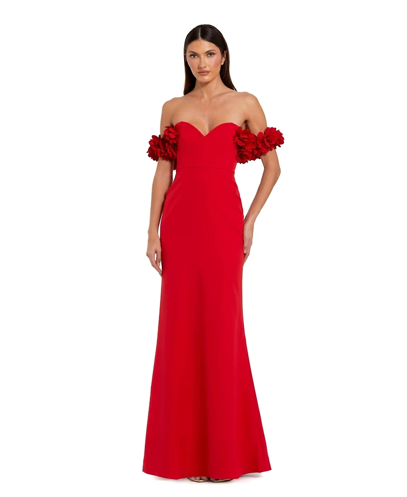 Mac Duggal Women's Crepe Off The Shoulder Gown With 3D Flowers