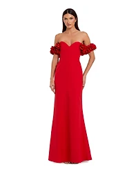 Mac Duggal Women's Crepe Off The Shoulder Gown With 3D Flowers