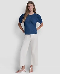 Dkny Jeans Women's Puff Short-Sleeve Crew Neck Ruched Blouse